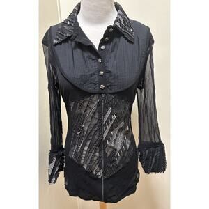 Vintage Y2K Save The Queen Zip Corset Mesh Avant Garde Corset Top - Size XL